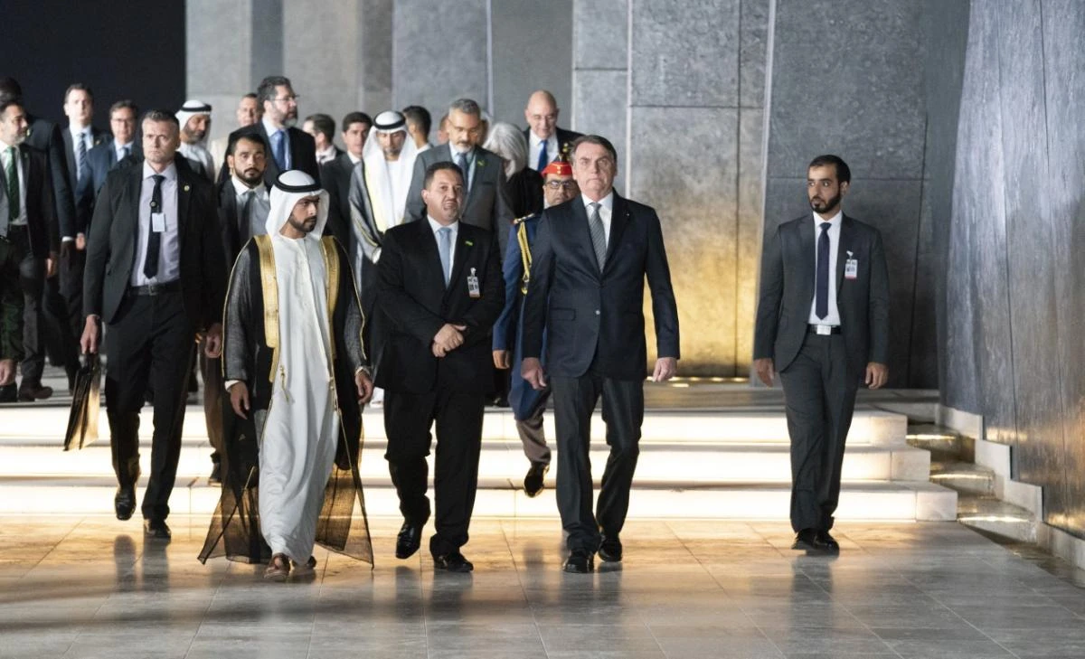 Brazilian President Jair Bolsonaro in Abu Dhabi on his first state visit to the Arab world since assuming office. (Emirates News Agency WAM)