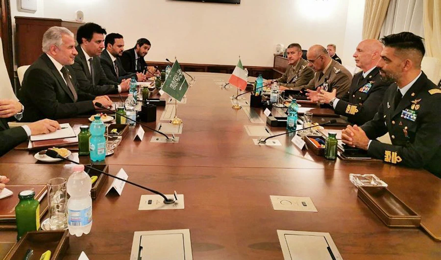 Al-Rabeeah met with the Italian Deputy Minister of Foreign Affairs and International Cooperation Emanuela Del Re, ministry officials, Middle East political and security affairs specialists and the Italian envoy to Yemen. (SPA)
