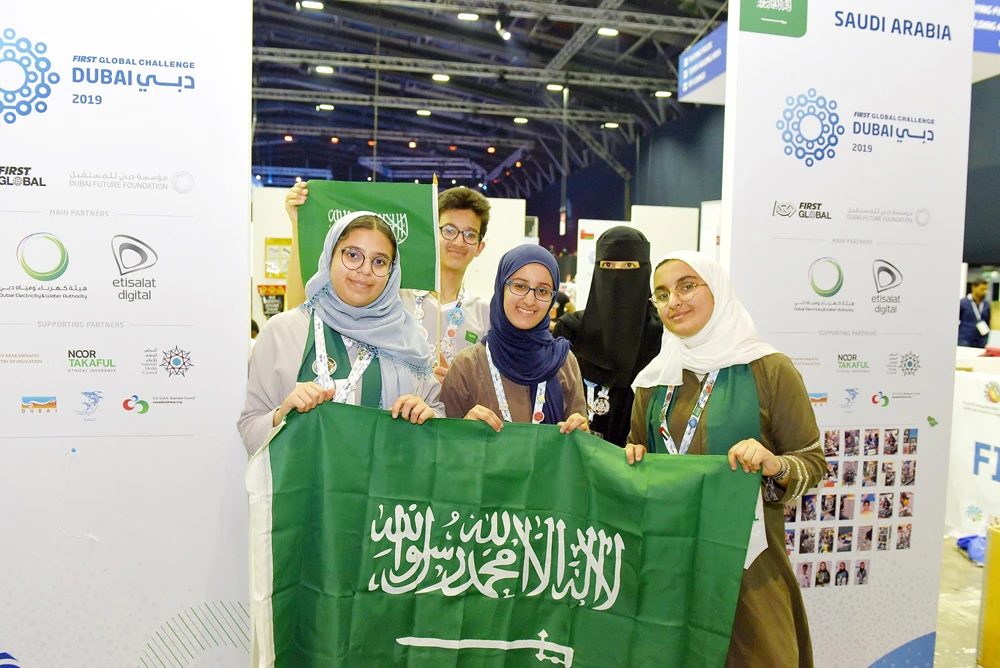 The Saudi team participating in the FIRST Global Challenge 2019 in Dubai. (SPA)