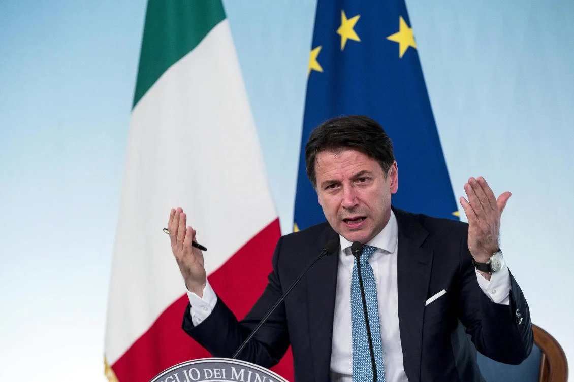 Italian Premier Giuseppe Conte delivers his statement during a press conference at Chigi Palace after testifying behind closed doors to the COPASIR Italian parliamentary intelligence committee, in Rome, Italy, Wednesday, Oct. 23, 2019. (AP)