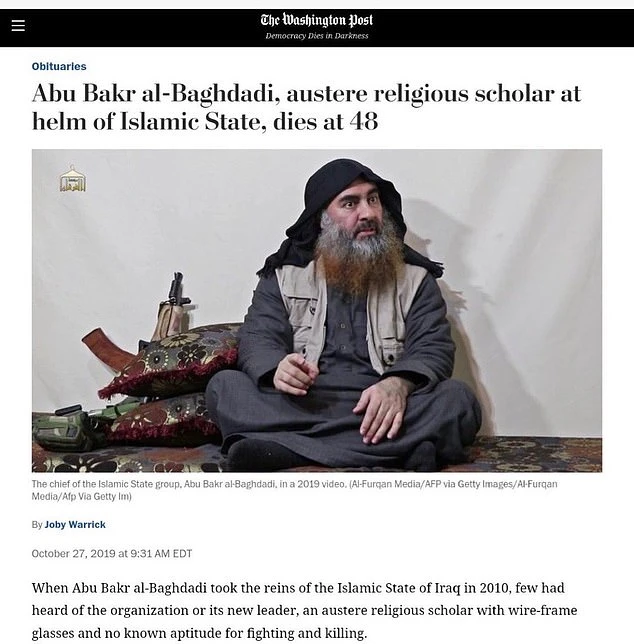 The original headline referred to Al-Baghdadi as an “austere religious scholar”. (Screengrab)