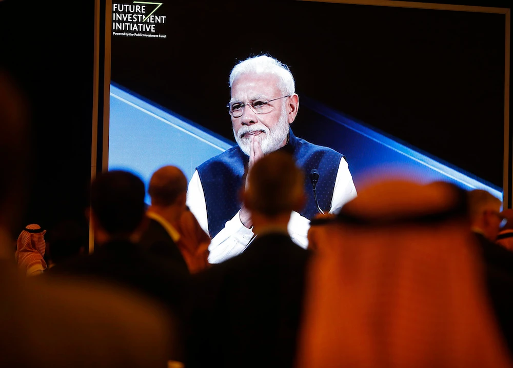 Narendra Modi at the Future Investment Initiative conference in Riyadh on Tuesday. (Reuters)
