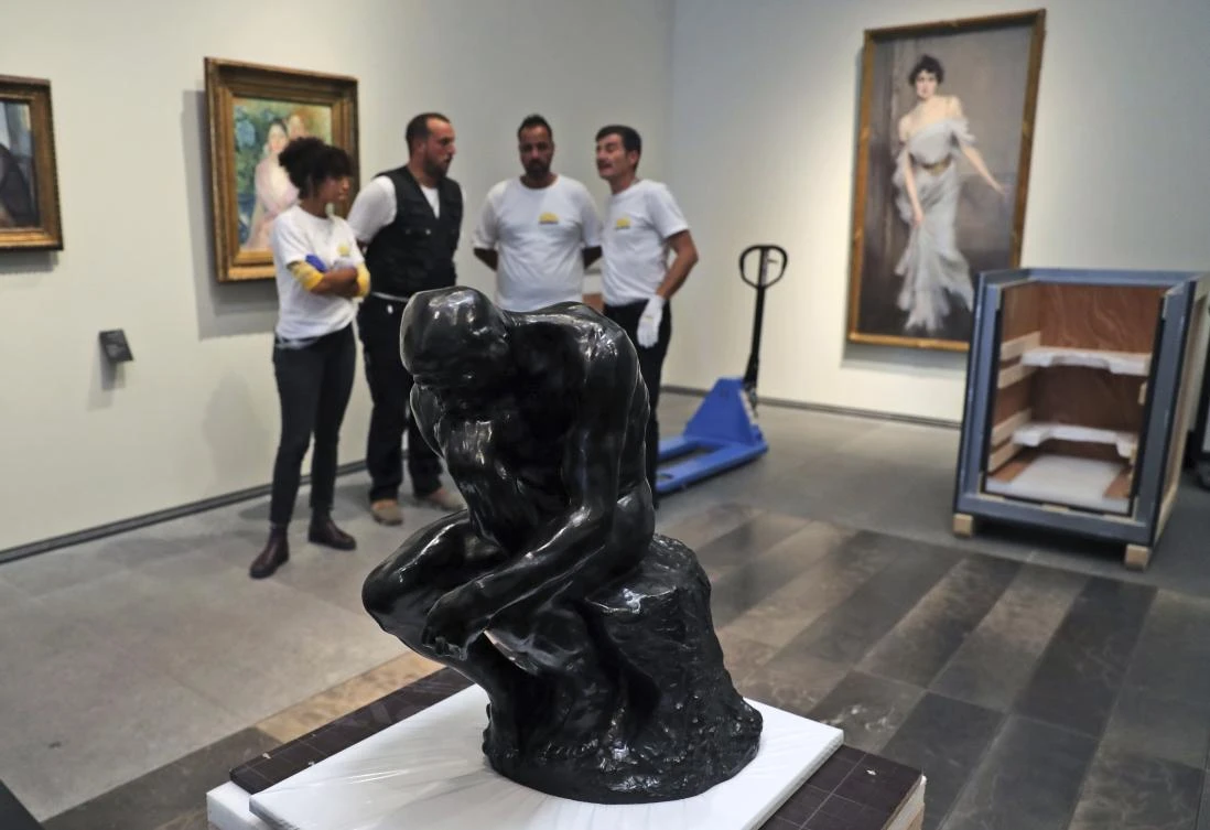 Rodin's The Thinker is put on display at the Louvre Museum in Abu Dhabi. The renowned statue is on a one year loan from the Rodin museum in France. (AP Photo)