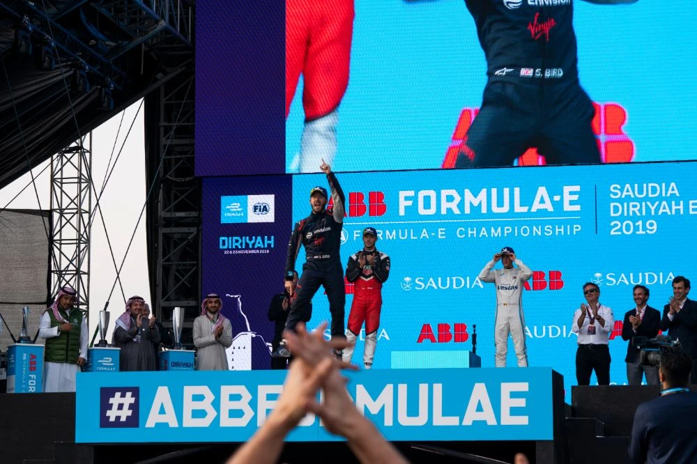 Sam Bird, winner, on the podium. (Photo: Ziyad Alarfaj)