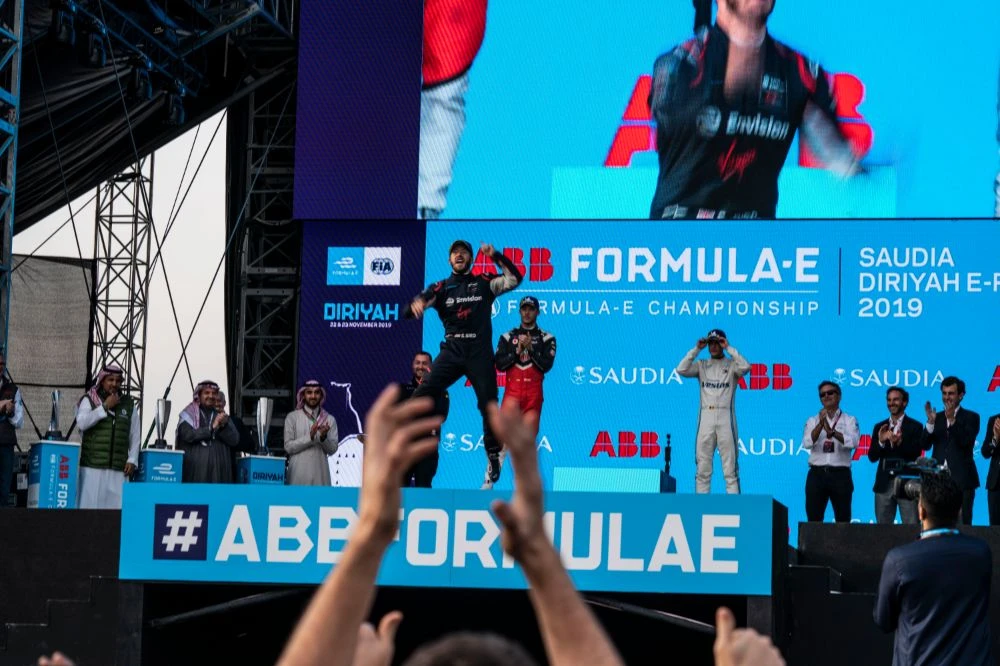 Sam Bird, winner, on the podium. (Photo: Ziyad Alarfaj)
