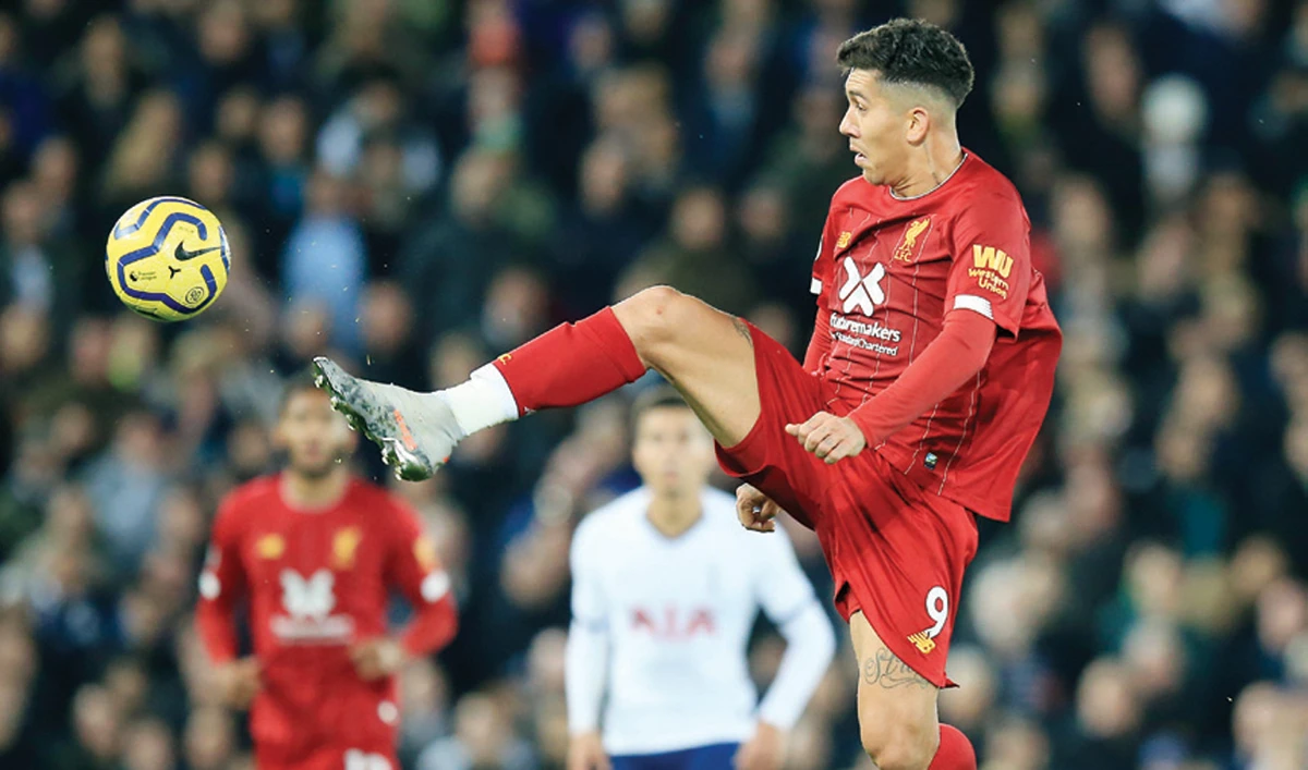 Roberto Firmino during the English Premier League match between Liverpool and Tottenham Hotspur at Anfield stadium. (AP)