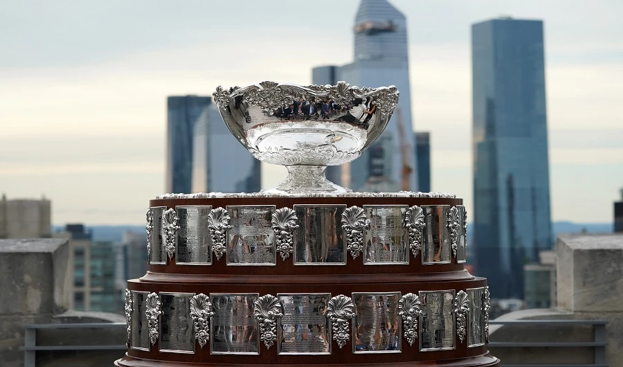 The Davis Cup Trophy is displayed at Davis Cup Presentation on September 5, 2019 in New York. (AFP)
