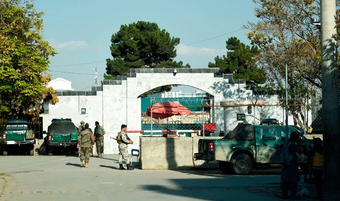 Afghan police personnel stand guard outside Pakistan's embassy, in Kabul on November 4, 2019. (AFP)