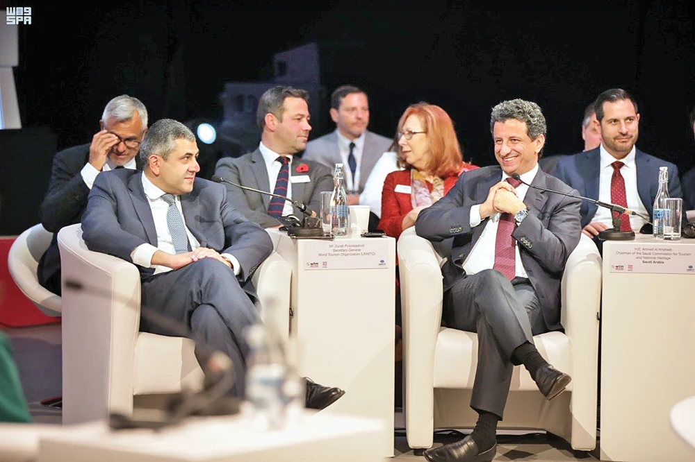 SCTH Chairman Ahmed Al Khateeb chairs the World Tourism Organization’s (UNWTO) ministerial summit at the World Travel Market event in London. (SPA)
