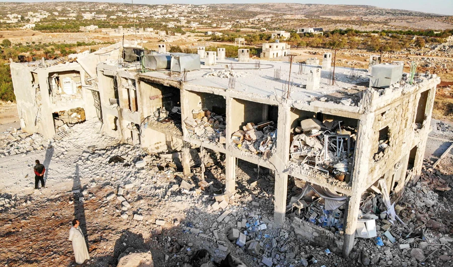 This photo taken early on November 6, 2019 shows an aerial view of a hospital that was reportedly hit by an air strike in the Syrian village of Shinan, about 30 kilometres south of Idlib in the northwestern Idlib province. (AFP)