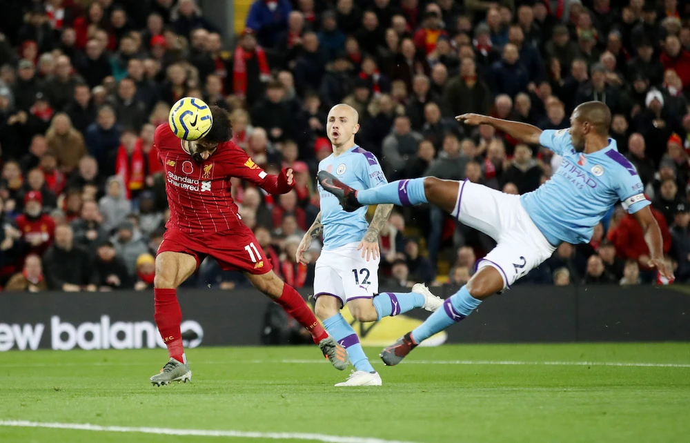 Liverpool's Mohamed Salah scores their second goal against Manchester City. (Reuters)