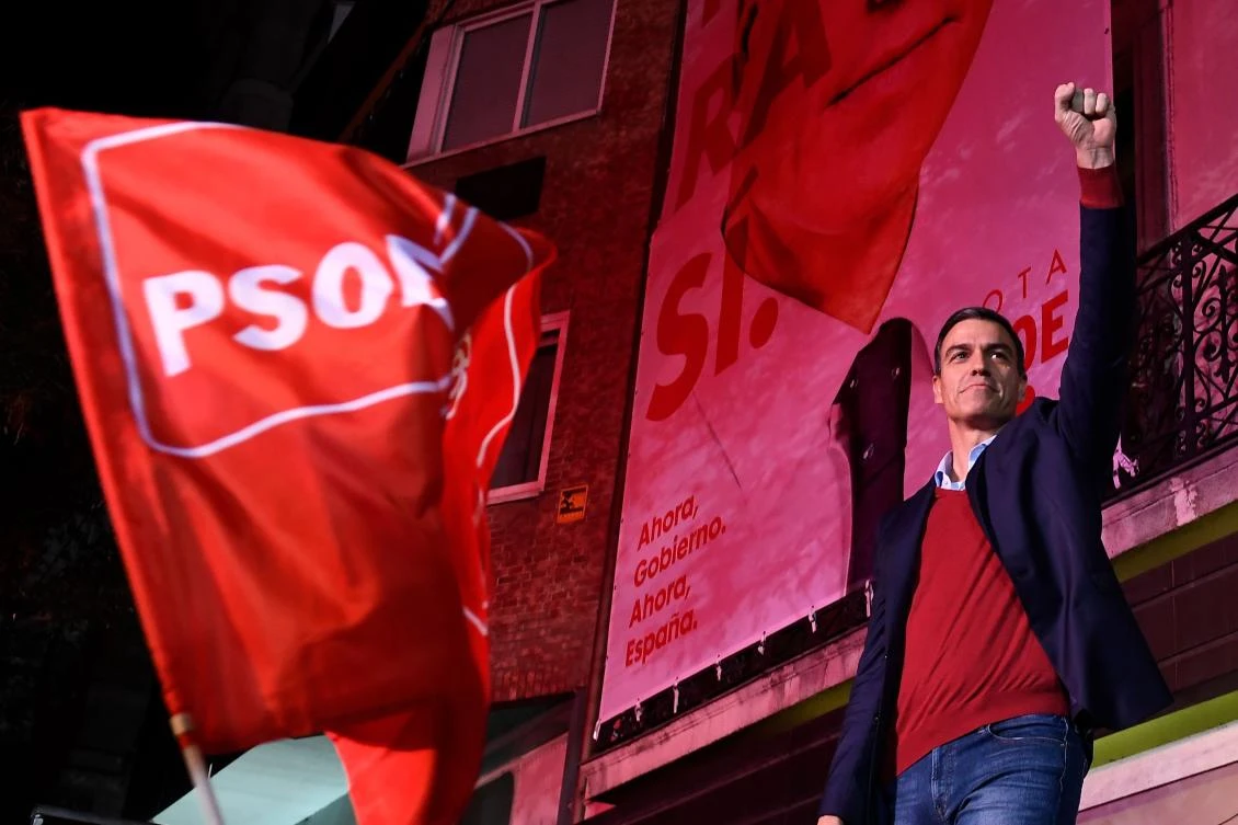Prime Minister Pedro Sanchez’s Socialists retained power in Spain, while the far-right Vox party made significant gains. (AFP)