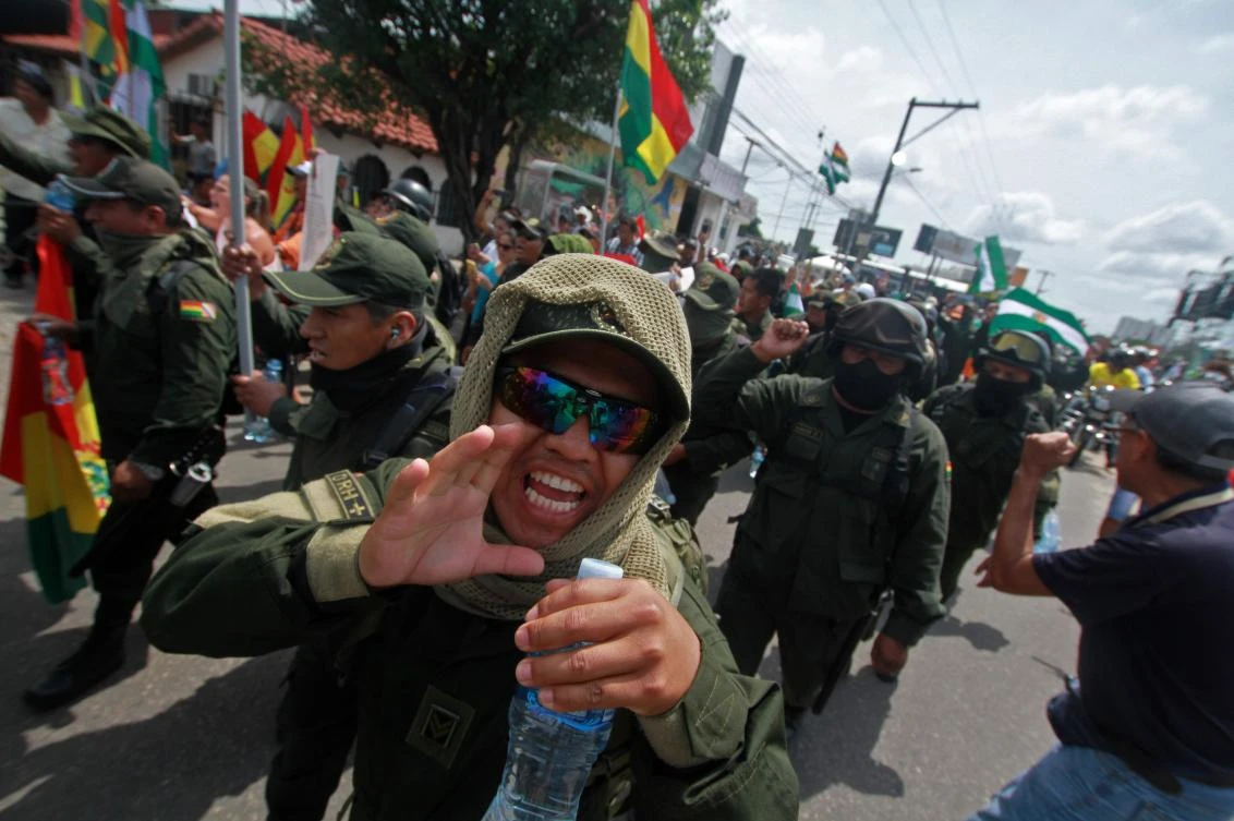 Police officers take part in a march to protest against Bolivian President Evo Morales in Santa Cruz, Bolivia, on November 9, 2019. (File/AFP)