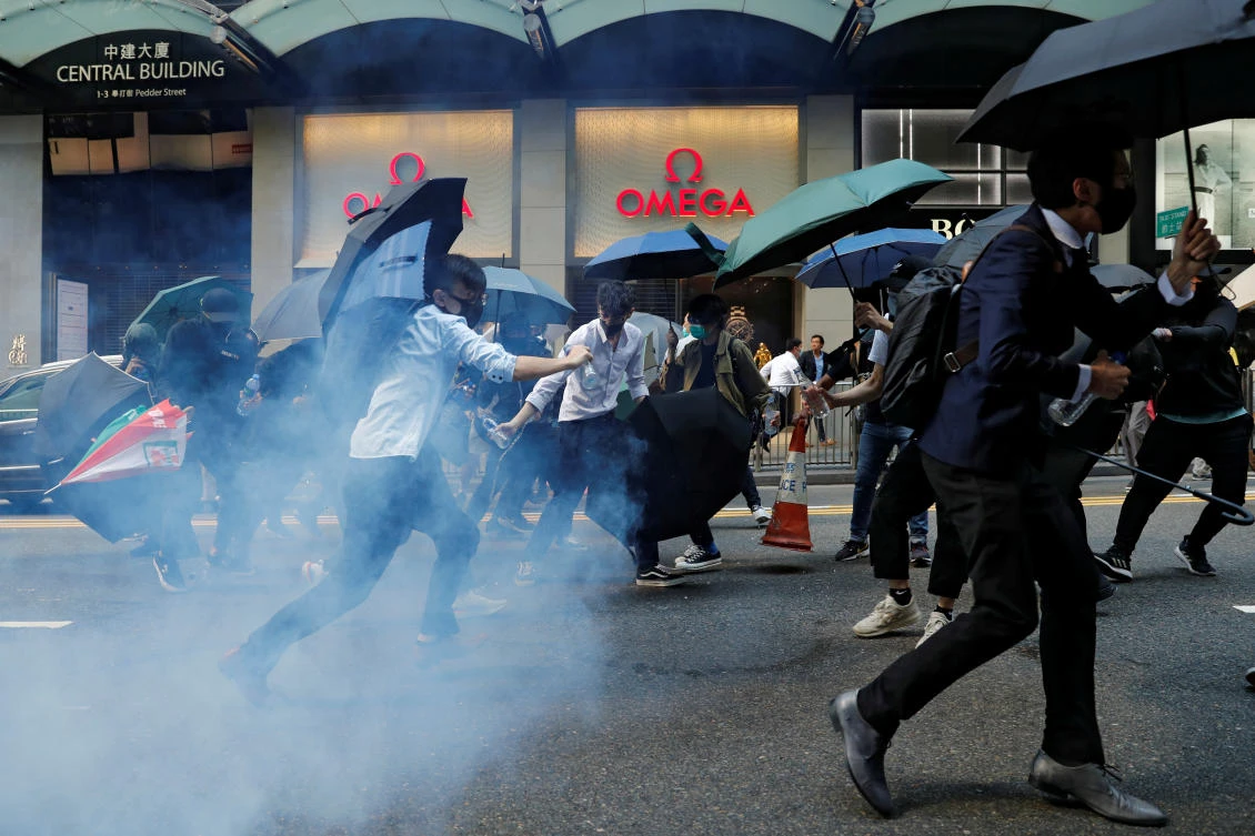The Liaison Office, which represents mainland authorities in Hong Kong, said Wednesday that actions in the semi-autonomous territory were ‘slipping into the abyss of terrorism.’ (Reuters)