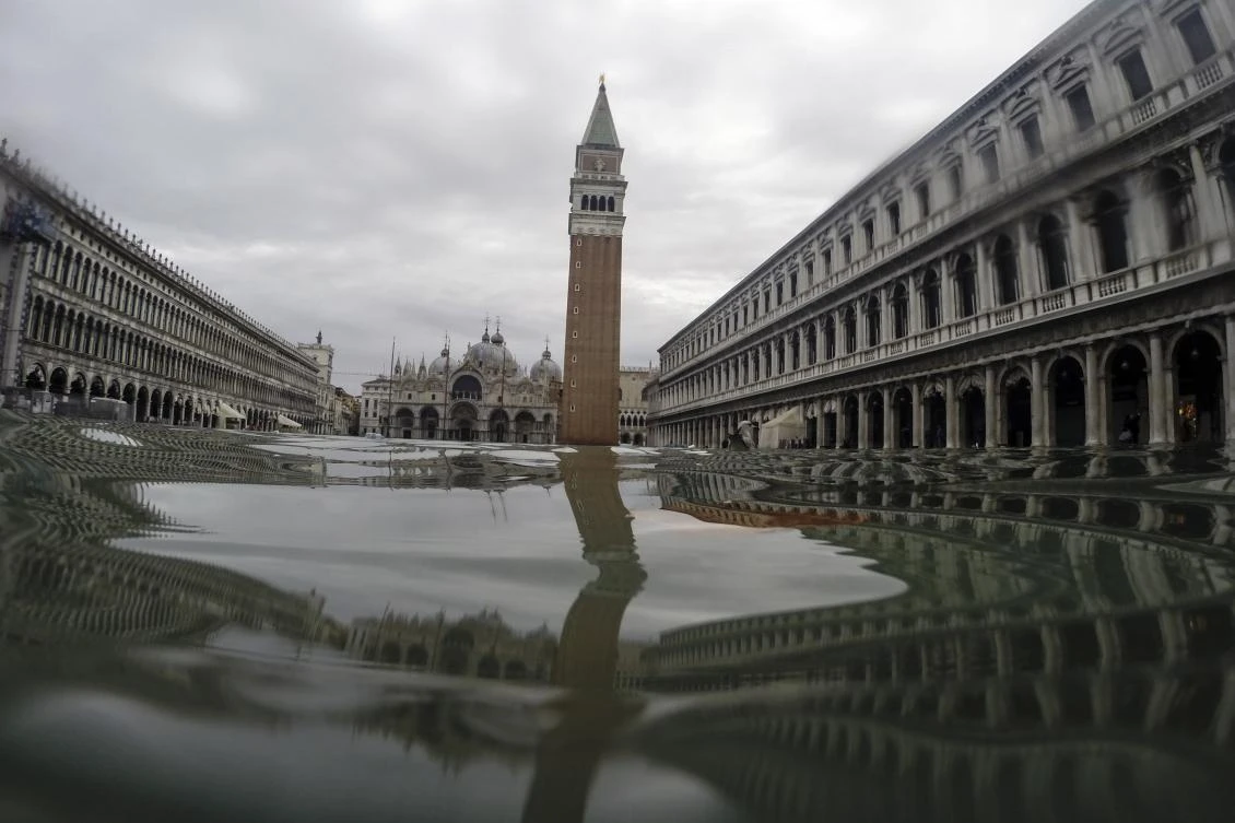A flooded St. Mark's Square in Venice, Italy, Friday, Nov. 15, 2019. (AP)