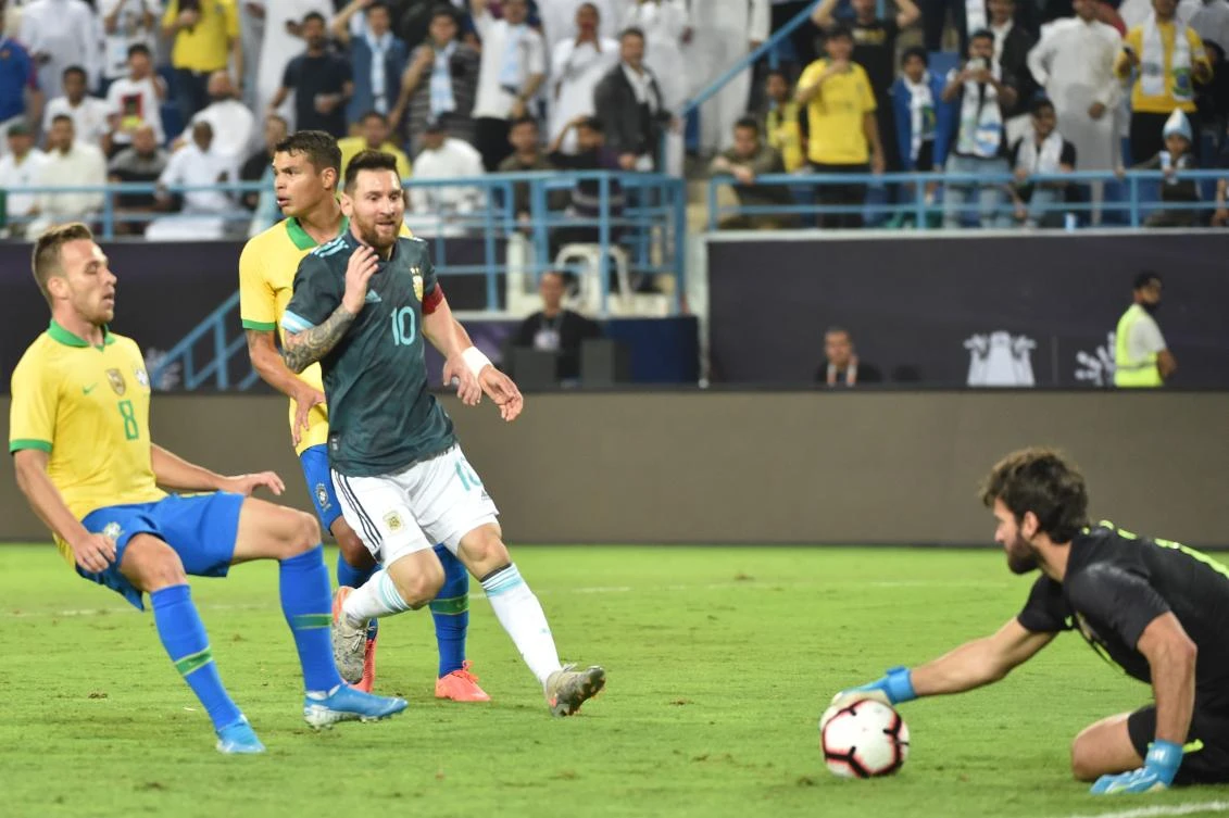 : Lionel Messi struck on his return to international duty Friday following a three-month ban as Argentina defeated fierce rivals Brazil 1-0 in a friendly in Riyadh. (AFP)