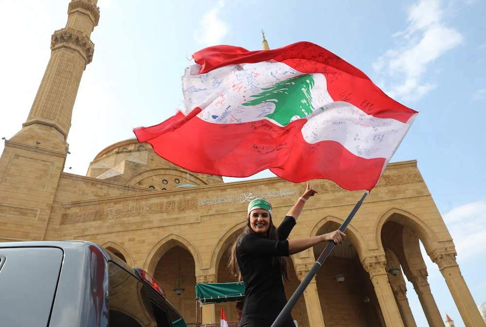 A Lebanese anti-government protester in central Beirut on Saturday. (AFP)