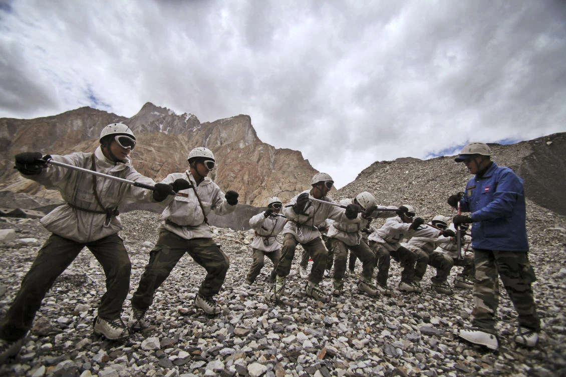 In this July 19, 2011 file photo, Indian army soldiers undergo a training session at the Siachen base camp, in Indian Kashmir on the border with Pakistan. (AP)