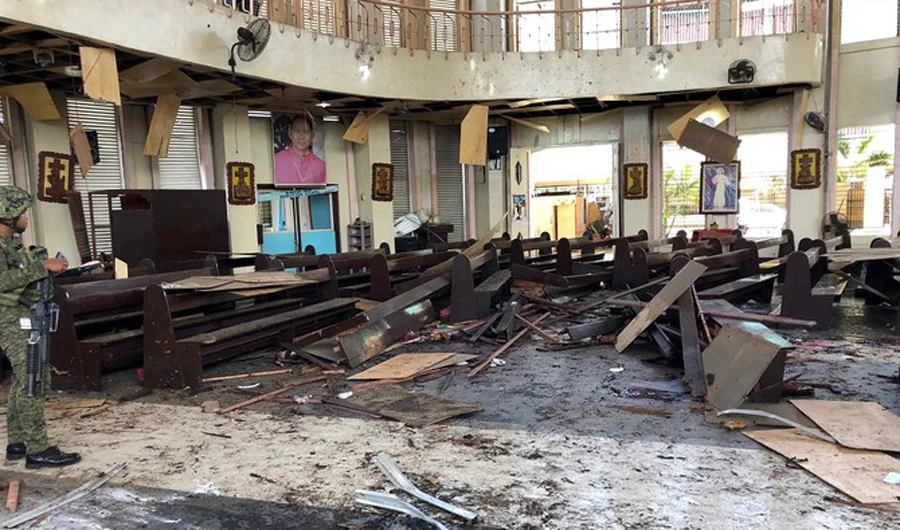 Inside the damaged Catholic cathedral, where two bombs exploded, in Jolo, Sulu on January 27, 2019. (WESMINCOM Armed Forces of the Philippines via AP/File)