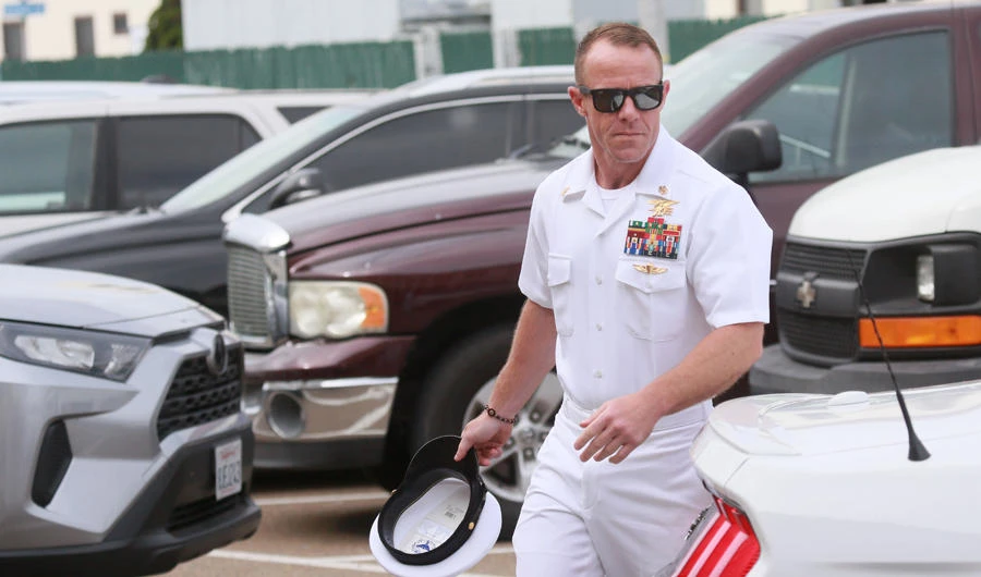 In this file photo taken on June 21, 2019 Navy Special Operations Chief Edward Gallagher walks into military court in San Diego, California. (AFP / SANDY HUFFAKER)