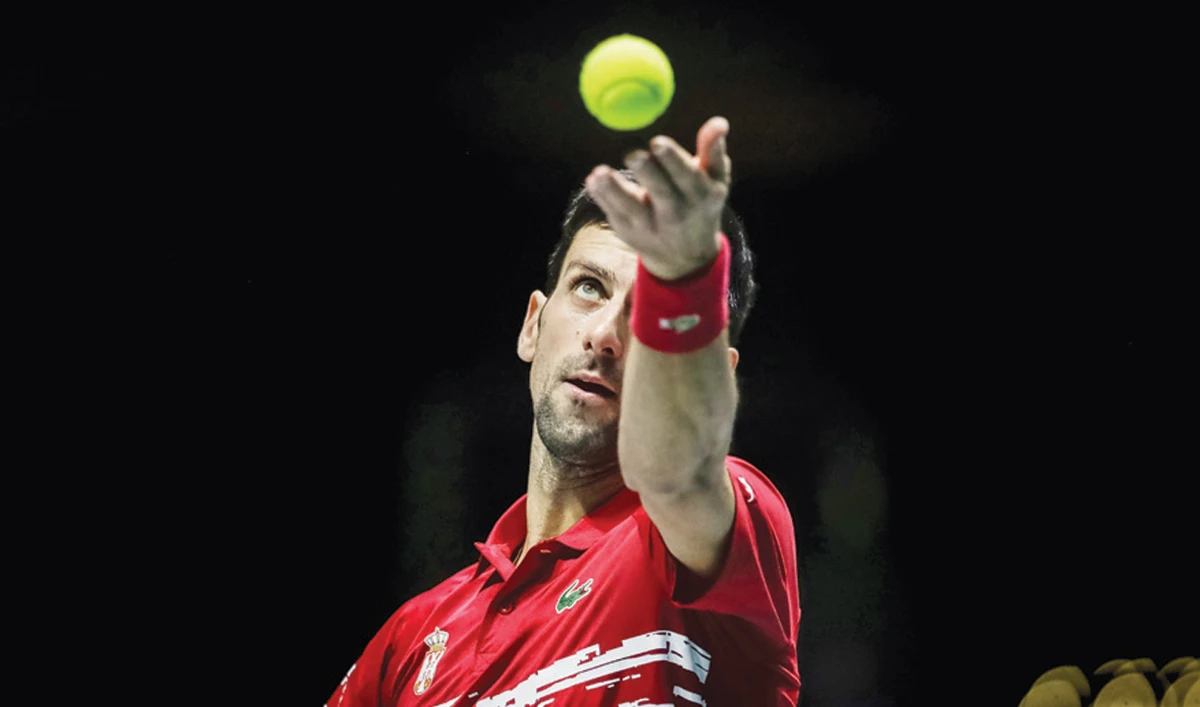 Serbia's Novak Djokovic serves to France's Benoit Paire during their Davis Cup tennis match in Madrid Thursday. (AP)