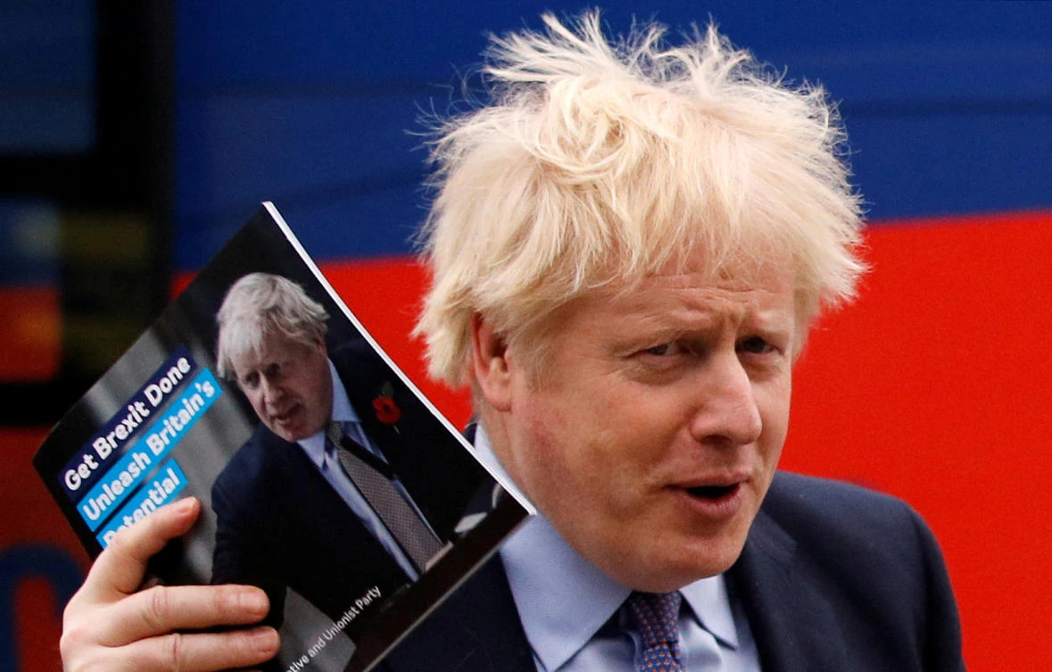 Britain's Prime Minister Boris Johnson arrives for the Conservative party's manifesto launch in Telford, Britain November 24, 2019. (Reuters)