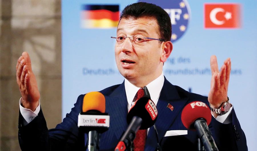 Istanbul Mayor Ekrem Imamoglu speaks after being awarded with the German-Turkish Friendship Award 'Kybele 2019' in Berlin, on Nov. 8. (Reuters)