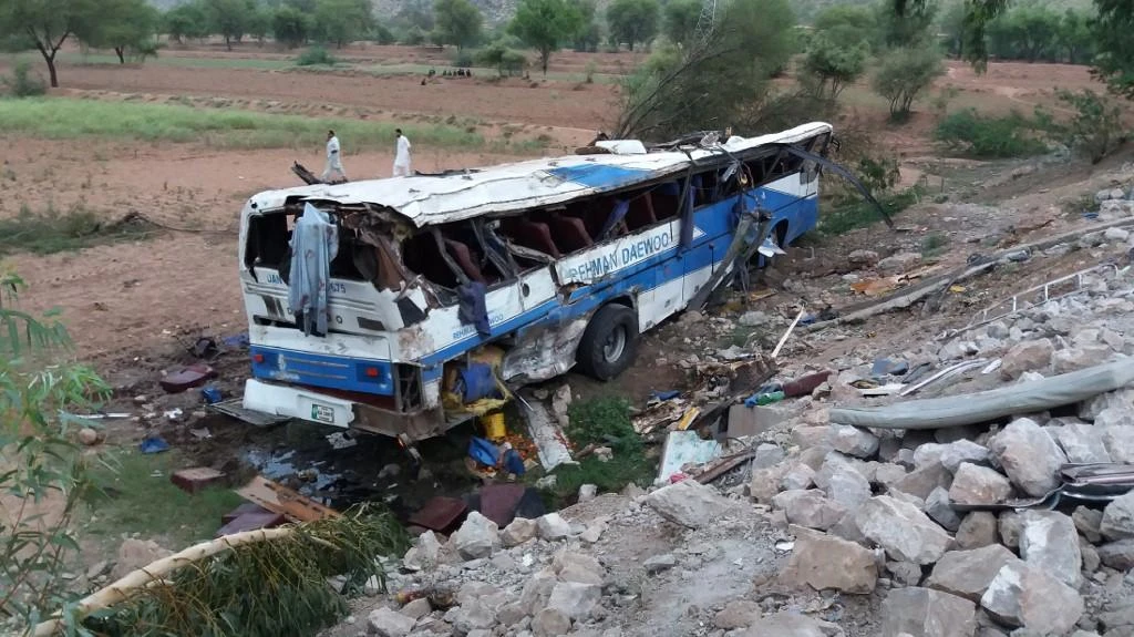 The bus was on its way to Karachi from a naval base in Balochistan province when it developed a technical fault and crashed on a mountain pass on the Makran Coastal Highway. (File/AFP)