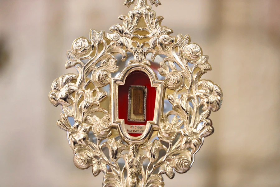 A fragment of a wooden relic, reputed to be from Jesus’ manger.