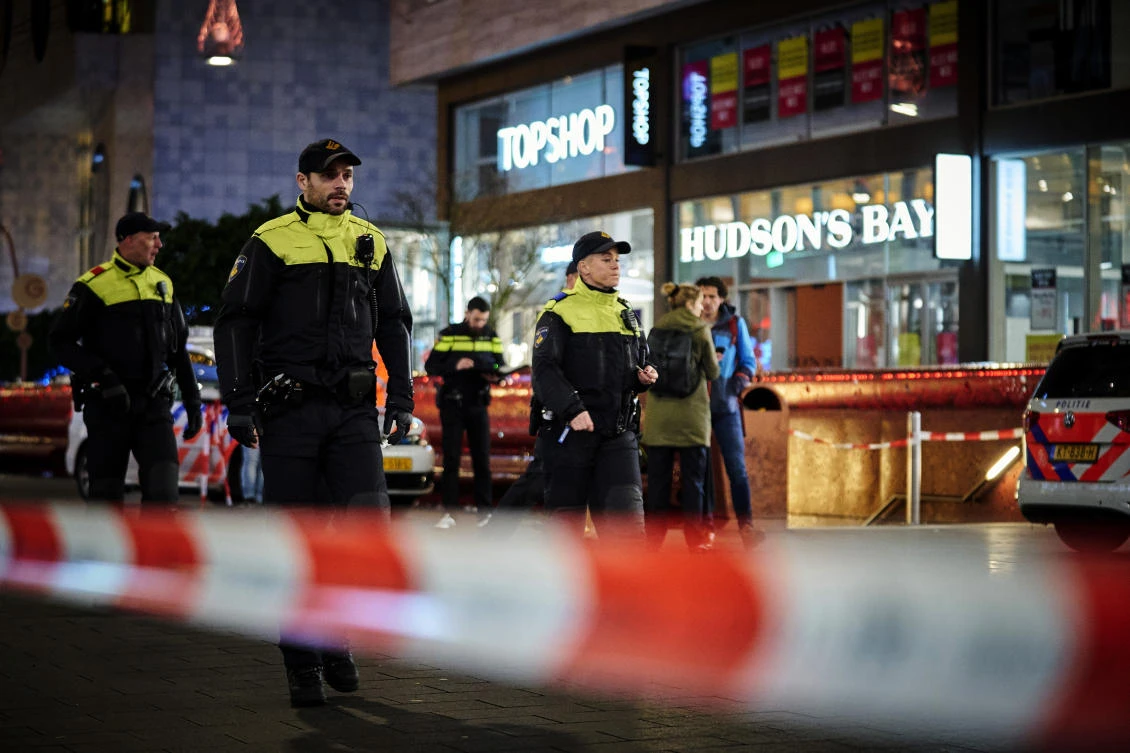 Dutch police secure a shopping street after a stabbing incident in the center of The Hague, Netherlands, Friday, Nov. 29, 2019. (AP)