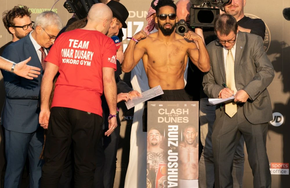 Saudi Arabian Zuhayr Al-Qahtani weighing in for his undercard fight at Clash on the Dunes. (Photos: Ziyad Alarfaj)