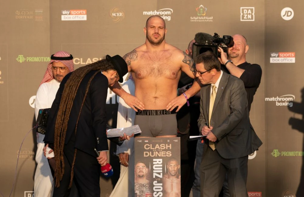 British boxer Tom Little weighing in for his undercard fight at Clash on the Dunes. (Photos: Ziyad Alarfaj)
