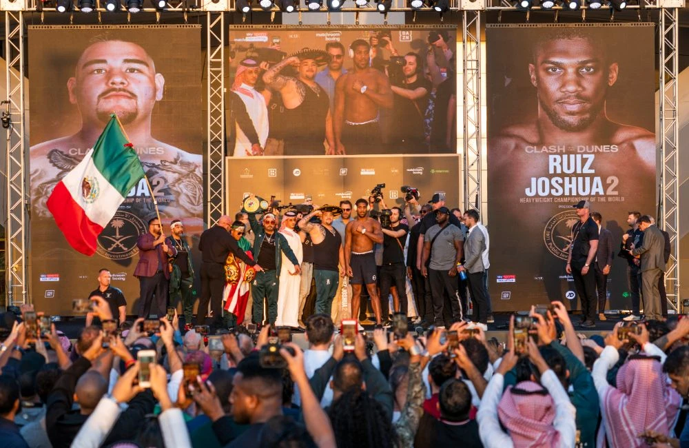 Defending world heavyweight champion Andy Ruiz Jr. and challenger Anthony Joshua weighed in for their Clash on the Dunes bout on Friday. (Photos: Ziyad Alarfaj)
