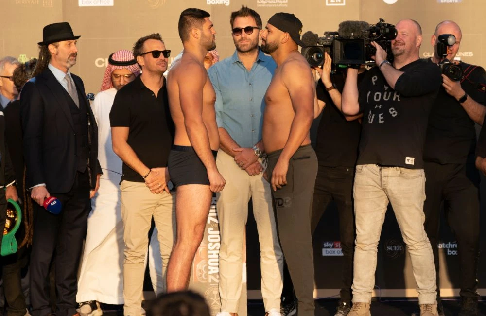 Croatian fighter Filip Hrgovic and Eric Molina weighing in for their undercard fight at Clash on the Dunes. (Photos: Ziyad Alarfaj)