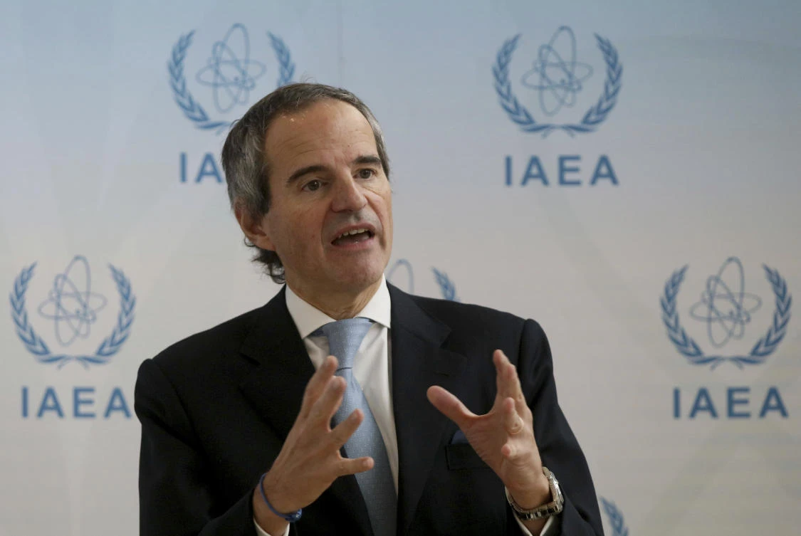 Designated Director General of International Atomic Energy Agency, Rafael Mariano Grossi from Argentina, addresses the media during a news conference during a general confernce at the International Center in Vienna, Austria on Monday. (AP)