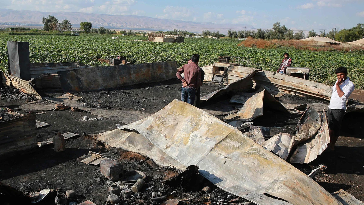 A picture taken on Dec. 2, 2019, shows the remains of a home where several Pakistani farmers were killed in a fire in the town of Shuna in Jordan, some 40 kilometres southwest of the capital Amman. (AFP)