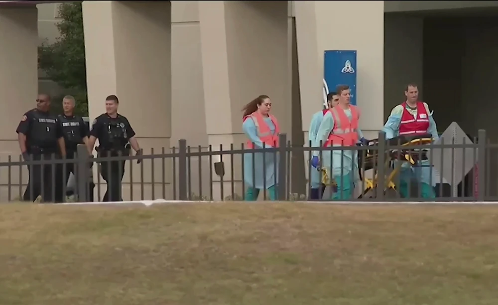 Emergency responders at the Naval Air Base Station Pensacola, Florida, where the US Navy has confirmed that an active shooter and three other people are dead. (AP Photo)