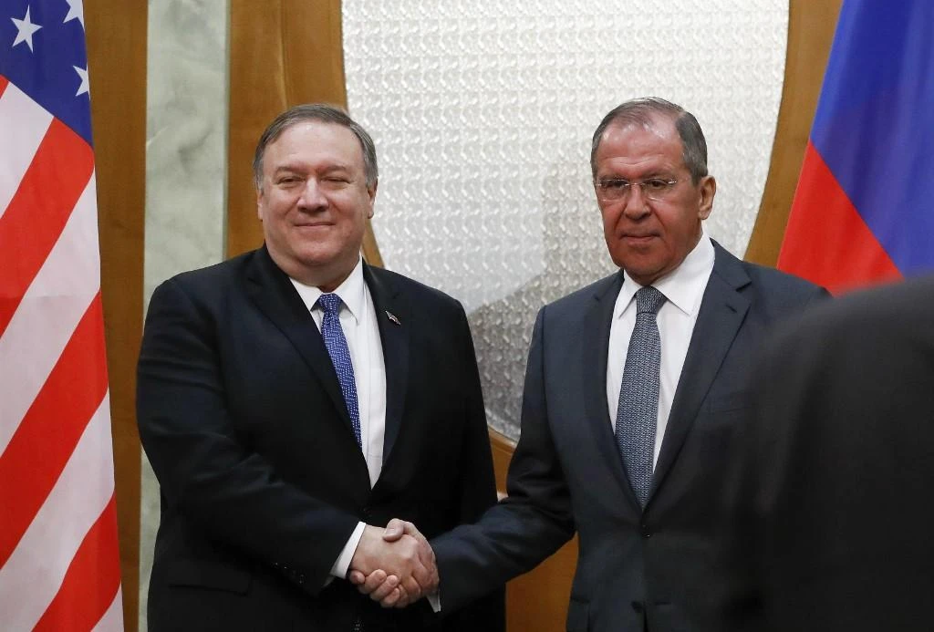 US Secretary of State Mike Pompeo and Russian foreign minister Sergey Lavrov have met several times including in New York and in Sochin, Russia, above. (AFP)
