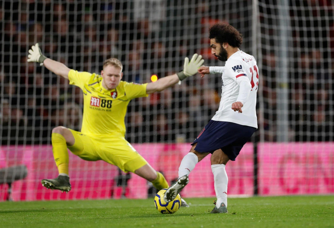 Liverpool's Mohamed Salah scores their third goal against Bournemouth. (Reuters)