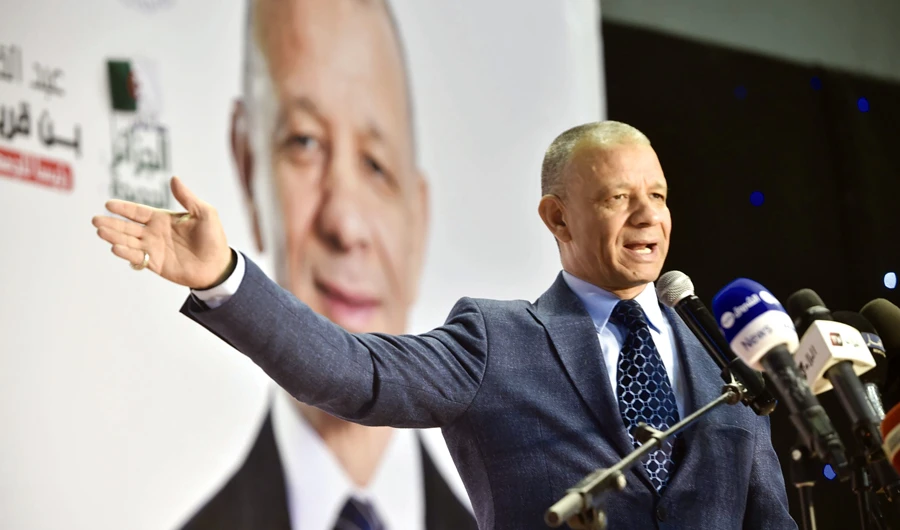 Algerian presidential candidate Abdelkader Bengrina addresses supporters at a campaign event in the capital Algiers, on Saturday. (AFP)