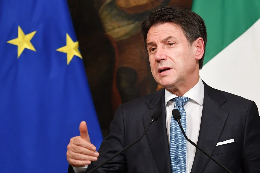 Italy's Prime Minister Giuseppe Conte speaks during a joint press conference with his Greek counterpart following their meeting at Palazzo Chigi on November 26, 2019. (File/AFP)