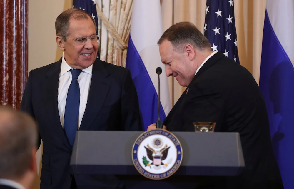 US Secretary of State Mike Pompeo holds press conference with Russian counterpart Sergey Lavrov in Washington. (Reuters)