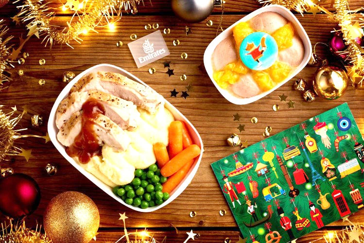 Passengers will be served a meal of turkey slices with mashed potato, green peas, baby carrots and cranberry jus lié prepared by Emirates’ award-winning chefs.