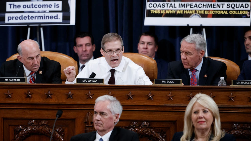 Republican Representative from Ohio Jim Jordan delivers remarks during the House Judiciary Committee's markup of articles of impeachment against US President Donald Trump on Capitol Hill in Washington, D.C.. on Dec. 11, 2019. (Shawn Thew/Pool via REUTERS)