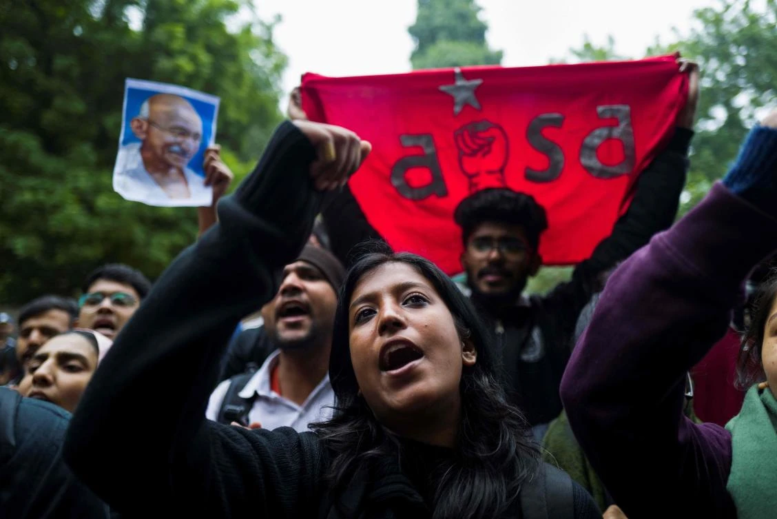 Demonstrators shout slogans to protest against the Indian government’s Citizenship Amendment Bill (CAB) in New Delhi on December 16, 2019. (File/AFP)