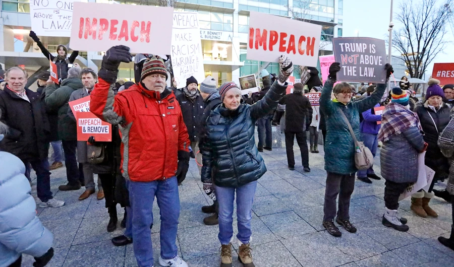 Supporters for the impeachment of President Donald Trump gather during a rally Tuesday, Dec. 17, 2019, in Salt Lake City. (AP)