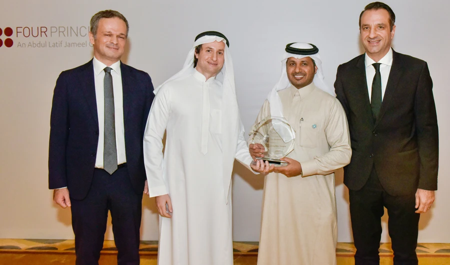 Showimy bin Ajyan Al-Ktab, CEO of Tania Bottled Water Company, receives the Lean Transformation Award, at the second Kaizen Awards held in Riyadh’s Faisaliah Hotel.