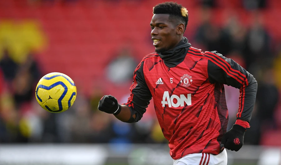 Manchester United’s French midfielder Paul Pogba during the warmup before the Premier League match on Sunday against Watford. (AFP)