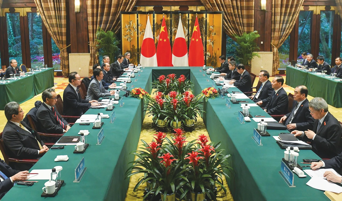 Japan’s Prime Minister Shinzo Abe speaks at a bilateral meeting with China’s Premier Li Keqiang in southwest China’s Sichuan province on Wednesday. (Reuters)