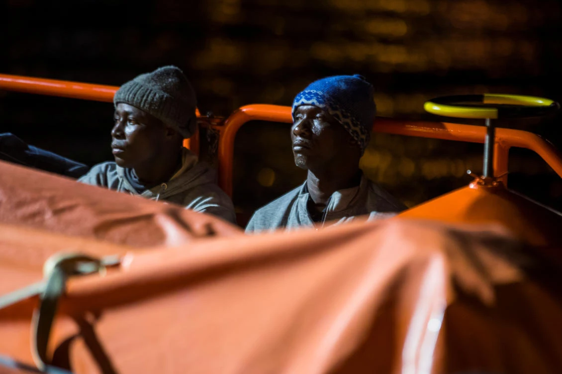 Migrants intercepted off the coast of Gran Canaria arrive aboard a Spanish maritime rescue boat at the port of Arguineguin on the island of Gran Canaria, Spain, December 23, 2019. (Reuters)